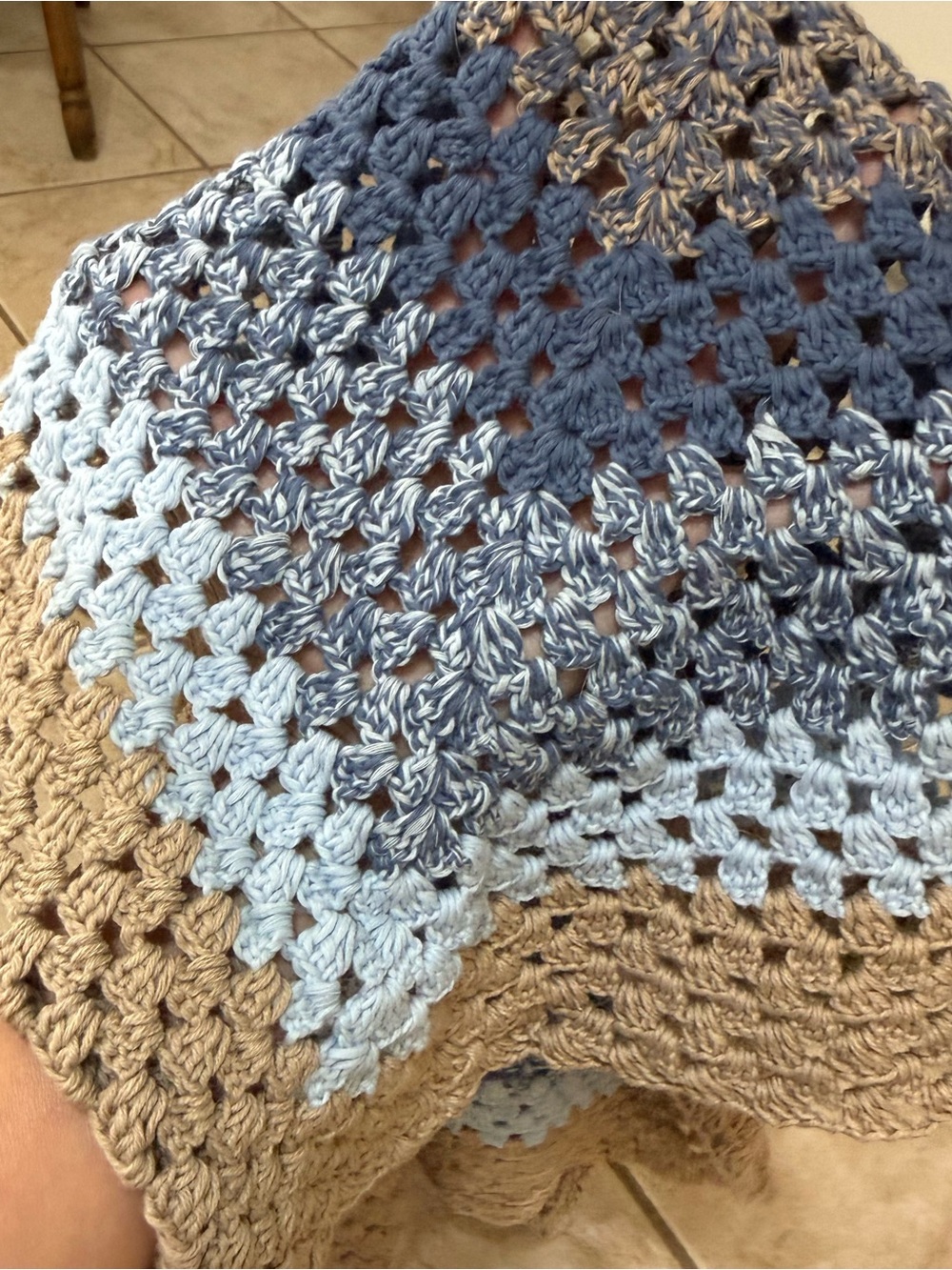 Handmade Crochet Baby Blanket Blue Taupe Approximately 30x30 - Picture 5 of 6